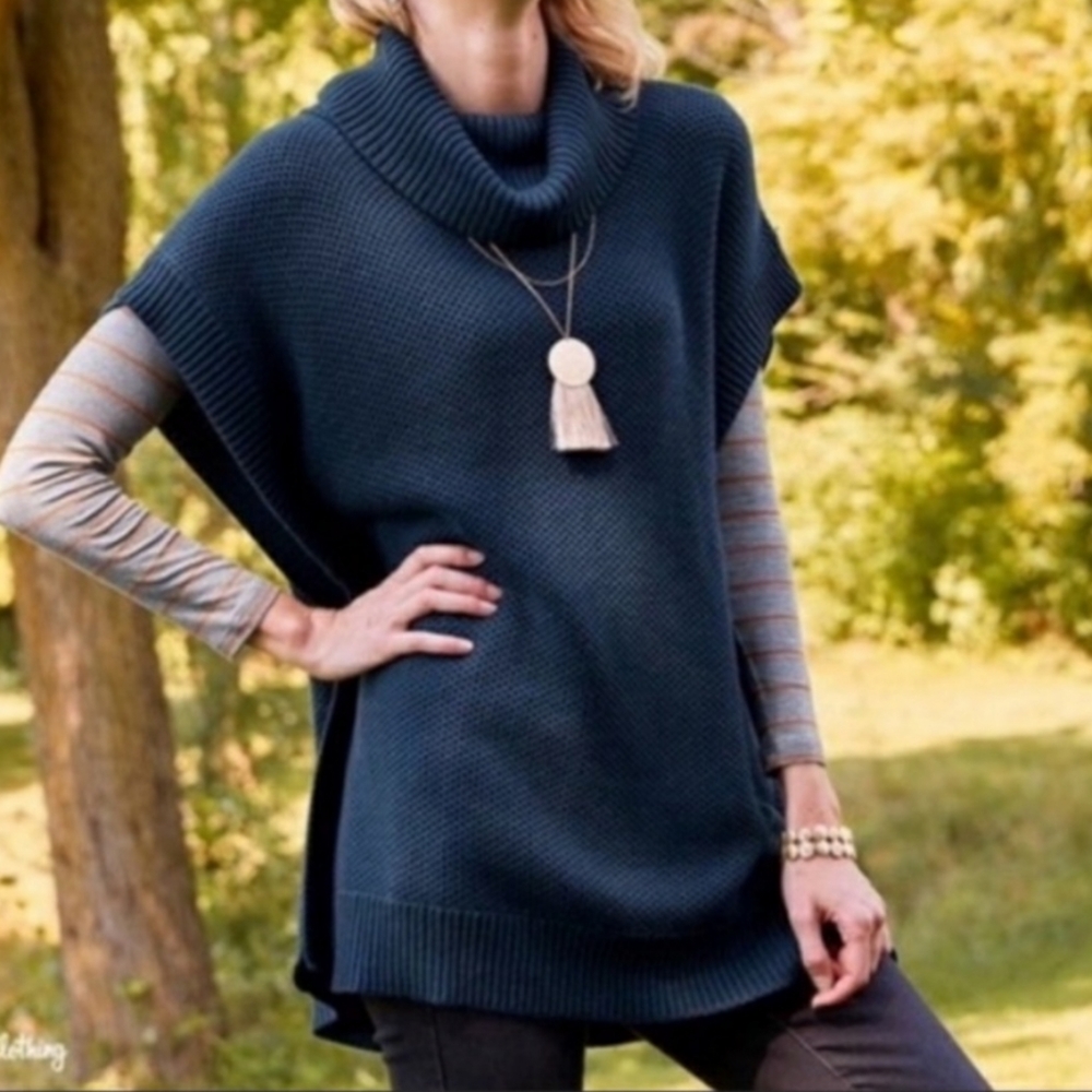 Matilda Jane Forge Ahead Cowl Neck Poncho Sweater M Textured Knit Cozy Layering